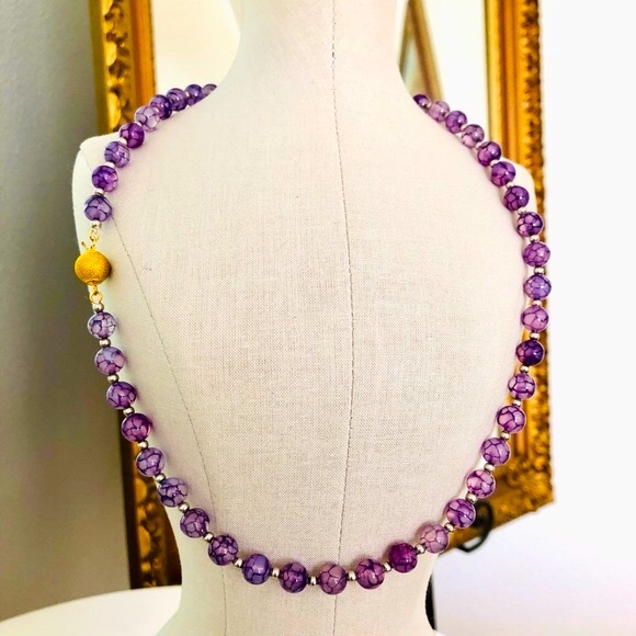 Vintage Amethyst Dragon Vein Glass Bead Necklace RARE! - Picture 13 of 13